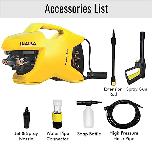 Inalsa High Pressure Washer PowerShot-2100W|Powerful Induction Motor/ Industrial Grade|Pressure-135 Bar, Max Flow-432 l/h, 6m High Pressure Hose Pipe for Cleaning Homes, Cars, Garden|Heavy Duty Usage Inalsa High Pressure Washer PowerShot-2100W|Powerful Induction Motor/ Industrial Grade|Pressure-135 Bar, Max Flow-432 l/h, 6m High Pressure Hose Pipe for Cleaning Homes, Cars, Garden|Heavy Duty Usage